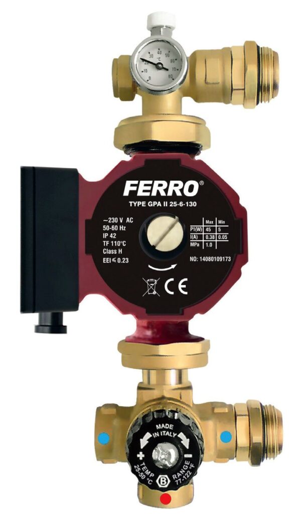 Fot. 4. Grupa mieszająca ogrzewania podłogowego. Rozdzielacze ogrzewania podłogowego. Rozdzielacze ogrzewania podłogowego. Fot. FERRO