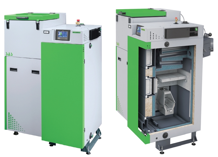 Rys. 2. BIO COMPACT to jeden z kotłów peletowych SAS wyposażony w samoczyszczący palnik MULTIFLAME, który doskonale sprawdzi się w układzie hybrydowym z pompą ciepła.