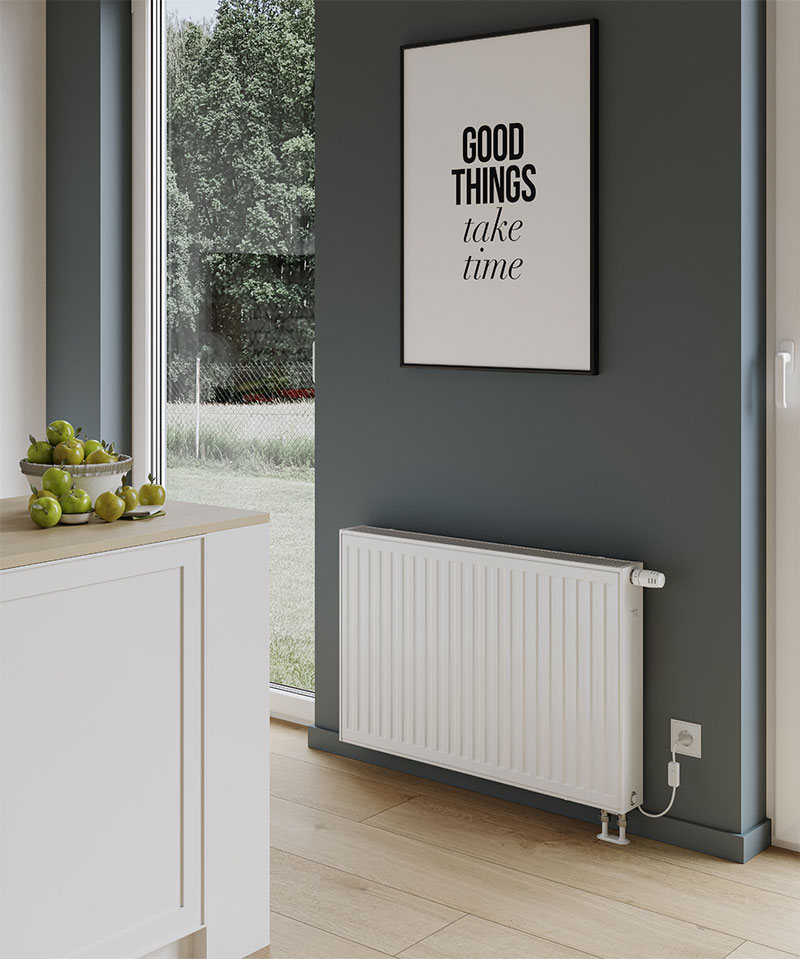 Niskotemperaturowy grzejnik Ulow-E z wbudowanym wentylatorem jest doskonałym rozwiązaniem do modernizowanych instalacji