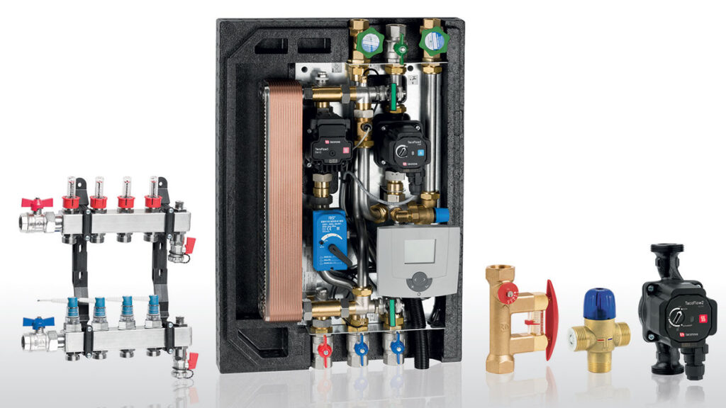 Oferta firmy Taconova obejmuje zawory równoważące, armaturę, systemy ogrzewania podłogowego, technikę systemową oraz pompy obiegowe.