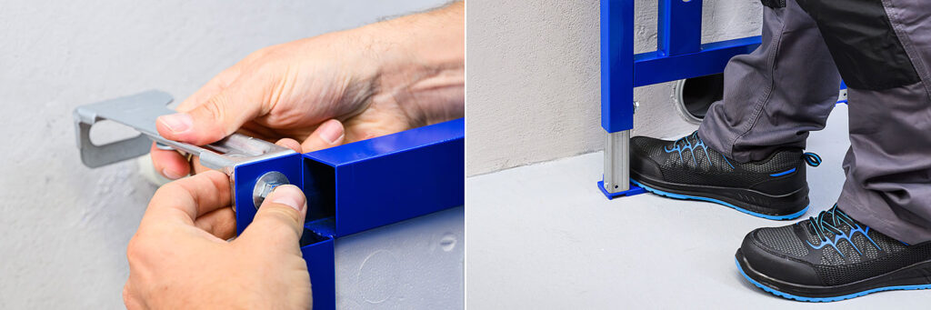 Fot. Dzięki umieszczonym w nogach hamulcom i regulowanym mocowaniom ściennym montaż stelaża Roca Duplo S jest łatwy i szybki