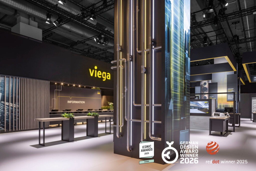 Stoisko targowe Viega wyróżnione prestiżowymi nagrodami za wzornictwo - Red Dot Award, German Design Award i Iconic Award